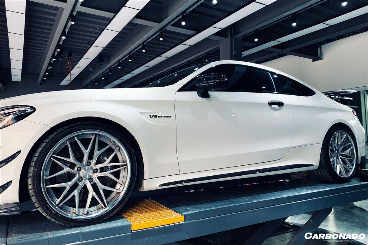 2015-2021 Mercedes Benz W205 C63 S AMG Coupe Carbon Fiber Side Skirts Extension Add On Lip
