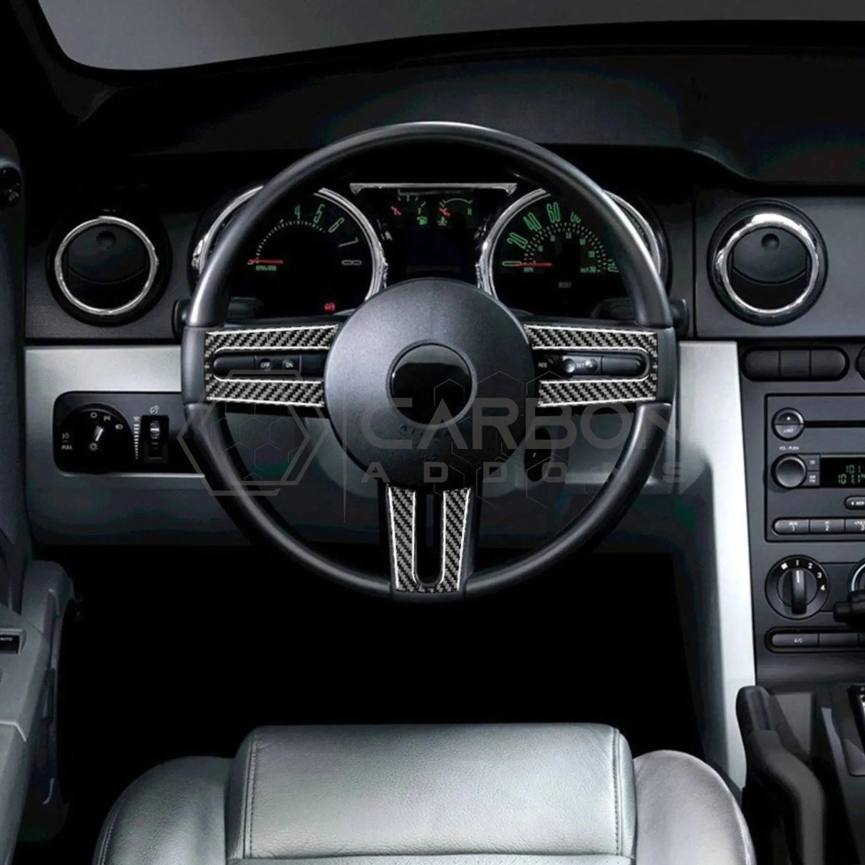 Mustang 2005-2009 Real Carbon Fiber Steering Wheel Trim Overlay