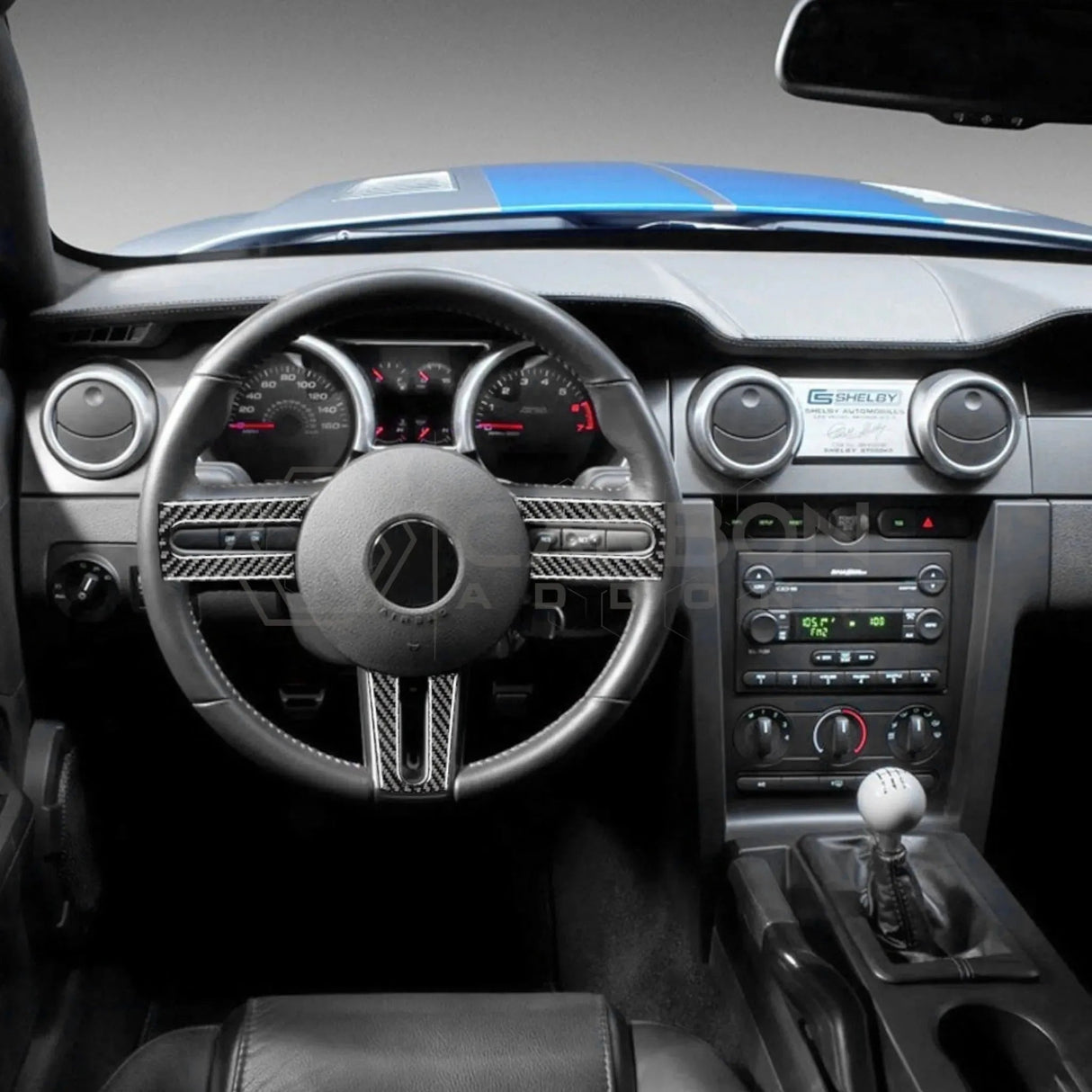 Mustang 2005-2009 Real Carbon Fiber Steering Wheel Trim Overlay