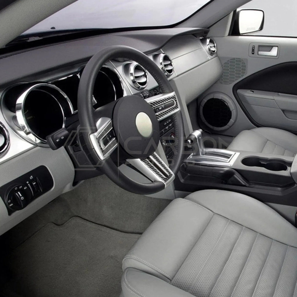 Mustang 2005-2009 Real Carbon Fiber Steering Wheel Trim Overlay