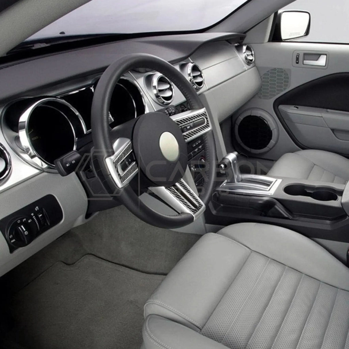 Mustang 2005-2009 Real Carbon Fiber Steering Wheel Trim Overlay