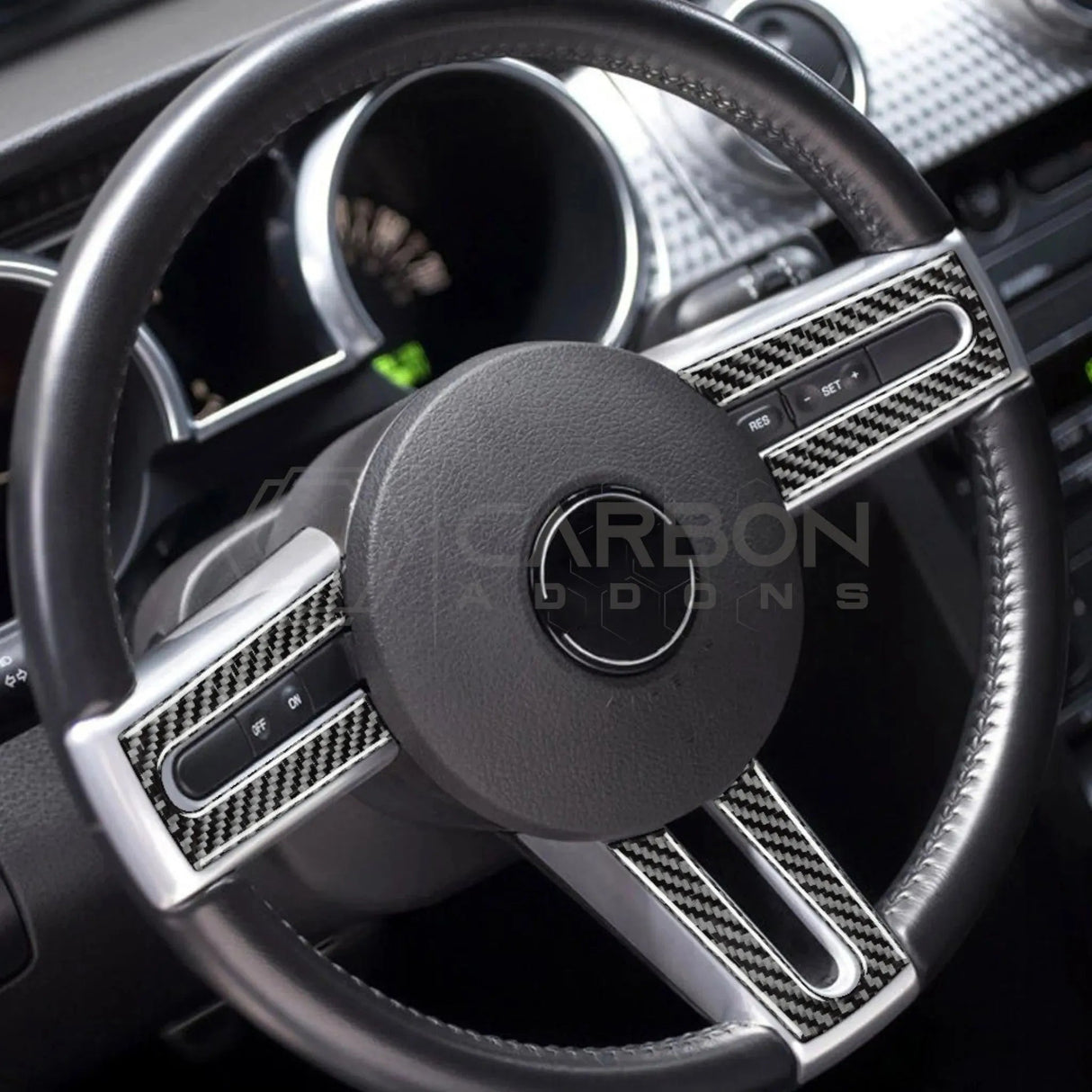Mustang 2005-2009 Real Carbon Fiber Steering Wheel Trim Overlay
