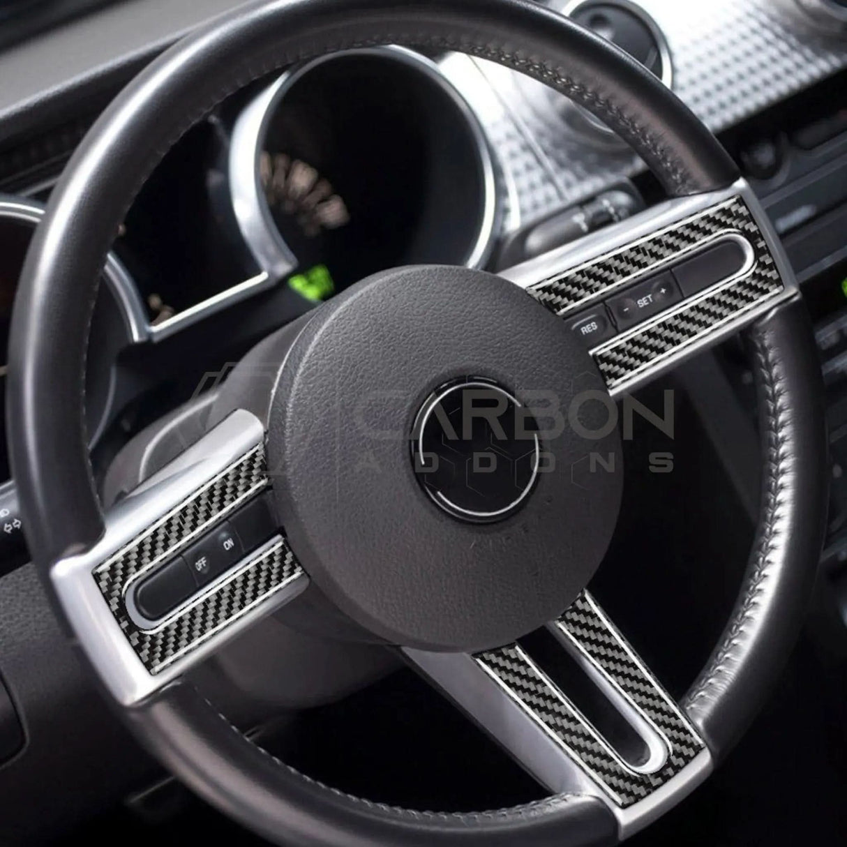 Real Carbon Fiber Steering Wheel Trim Overlay For Mustang 2005-2009
