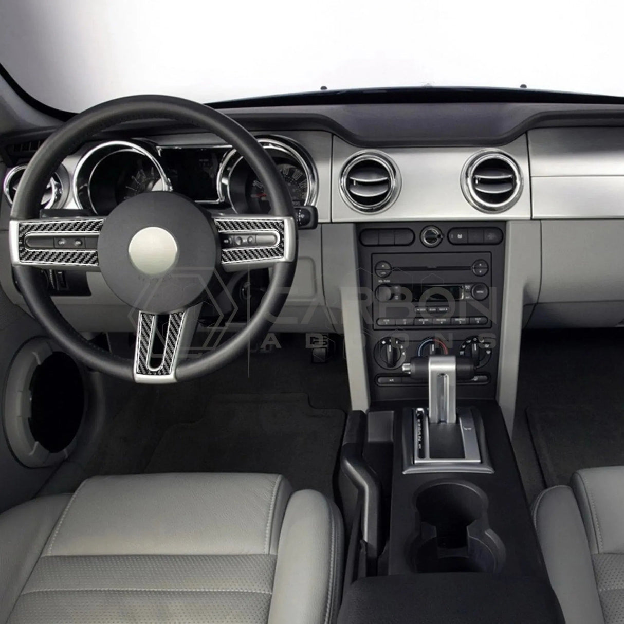 Mustang 2005-2009 Real Carbon Fiber Steering Wheel Trim Overlay