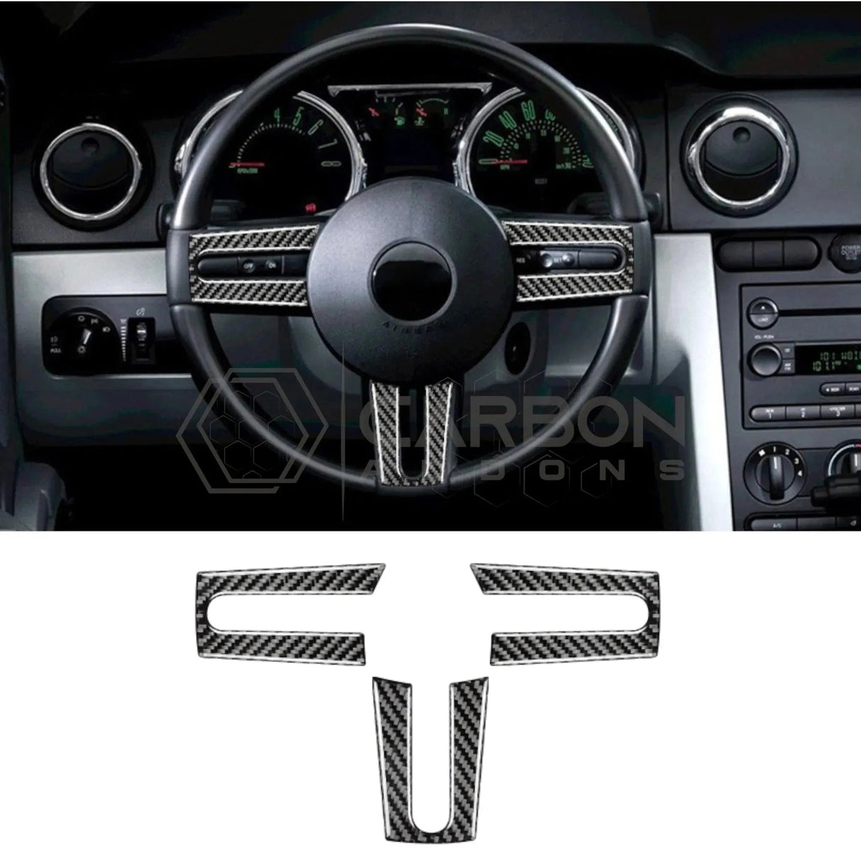 Mustang 2005-2009 Real Carbon Fiber Steering Wheel Trim Overlay