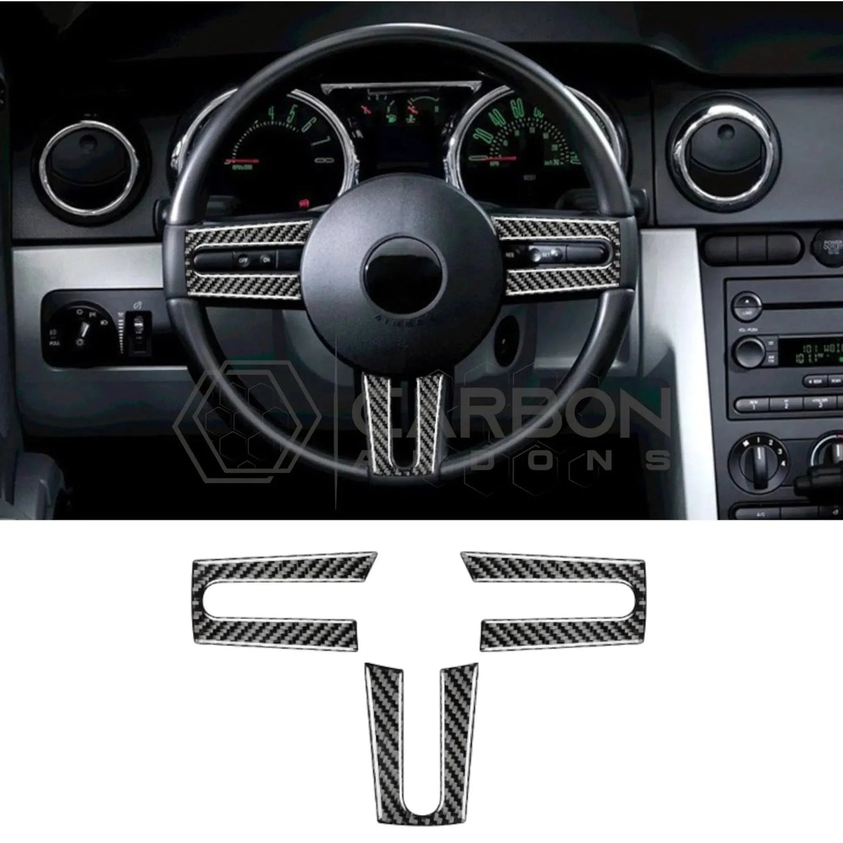 Real Carbon Fiber Steering Wheel Trim Overlay For Mustang 2005-2009