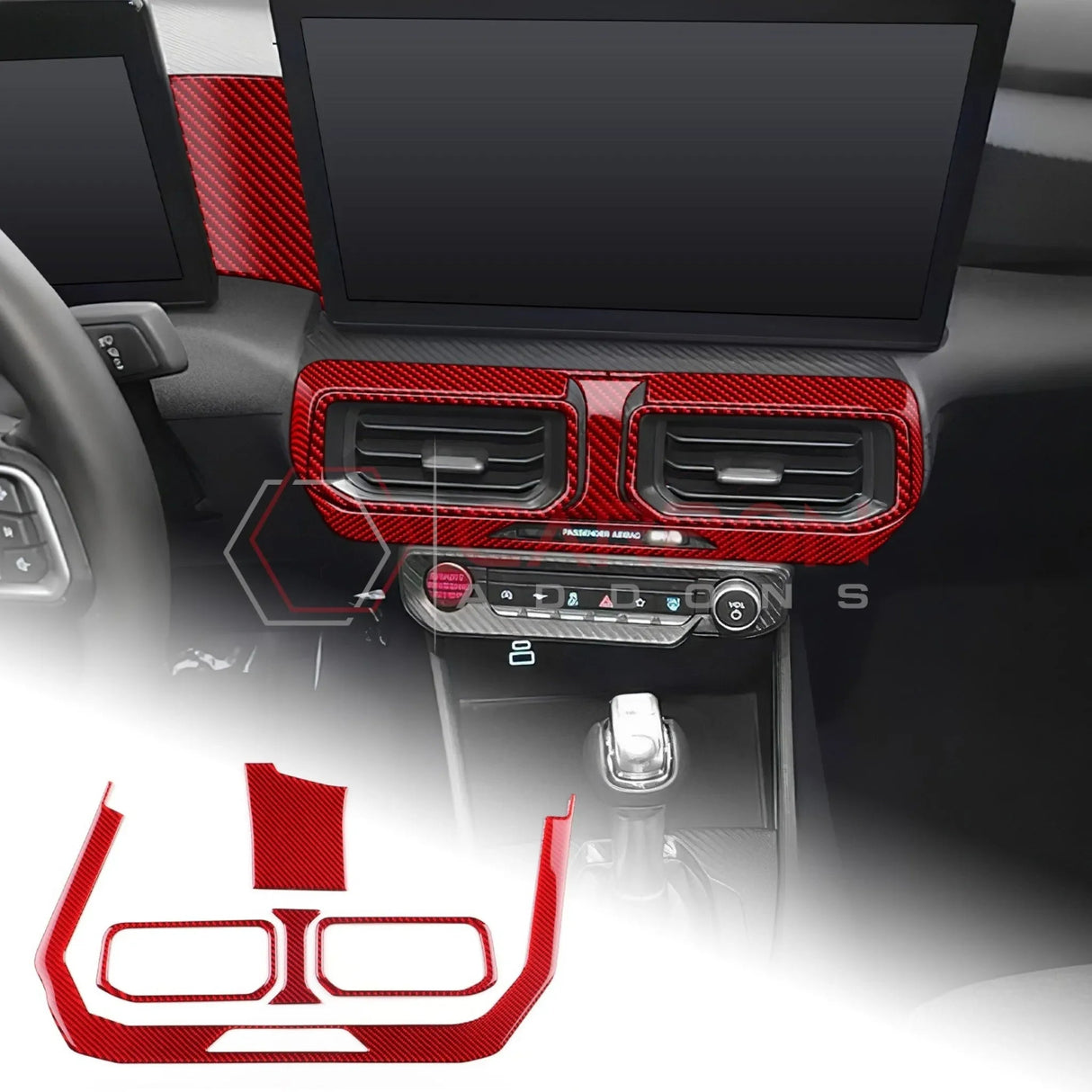 Real Carbon Fiber Center Dashboard A/C Vent Trim Overlays for 2024+ Ford Mustang