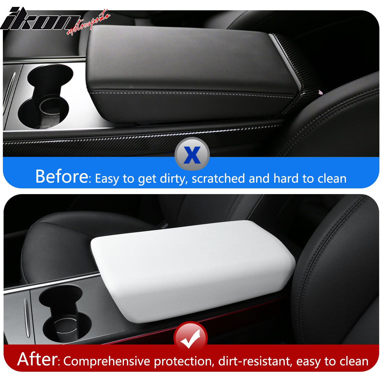 2020-2024 Tesla Model Y & 2017-2023 Model 3 Armrest Cover White TPE