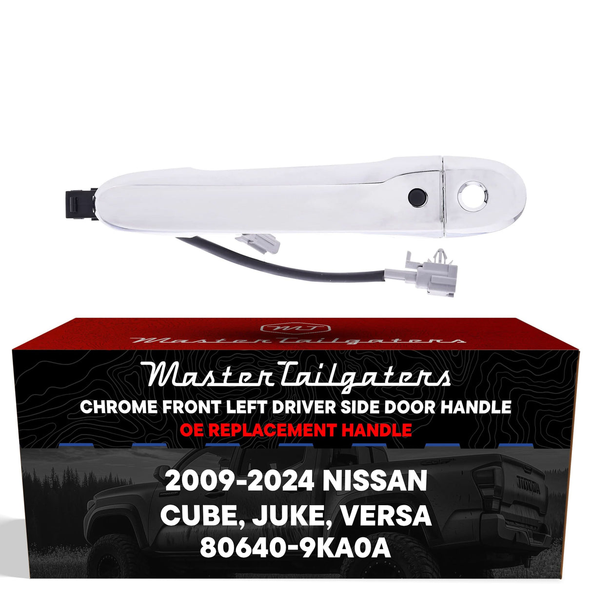 Exterior Door Handle Chrome Replacement for Nissan Cube (09-14), Juke (11-17), Versa (12-24) OE Part # 80640-9KA0A | Front Left Driver Side w/ Keyhole Cover