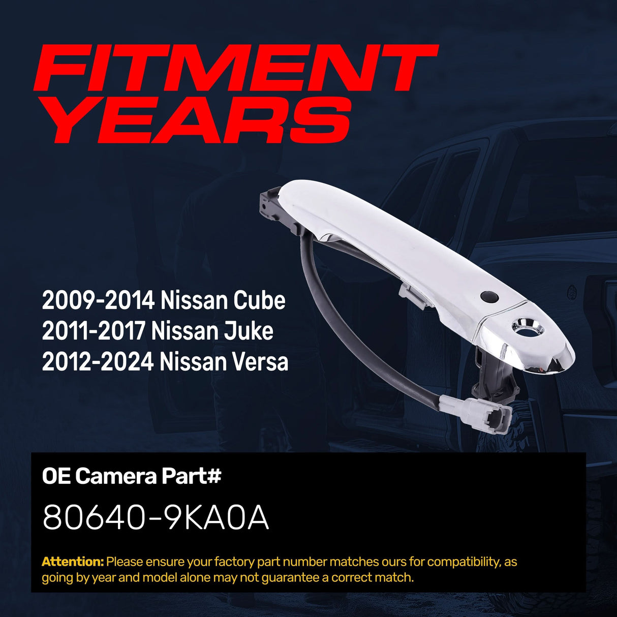 Exterior Door Handle Chrome Replacement for Nissan Cube (09-14), Juke (11-17), Versa (12-24) OE Part # 80640-9KA0A | Front Left Driver Side w/ Keyhole Cover