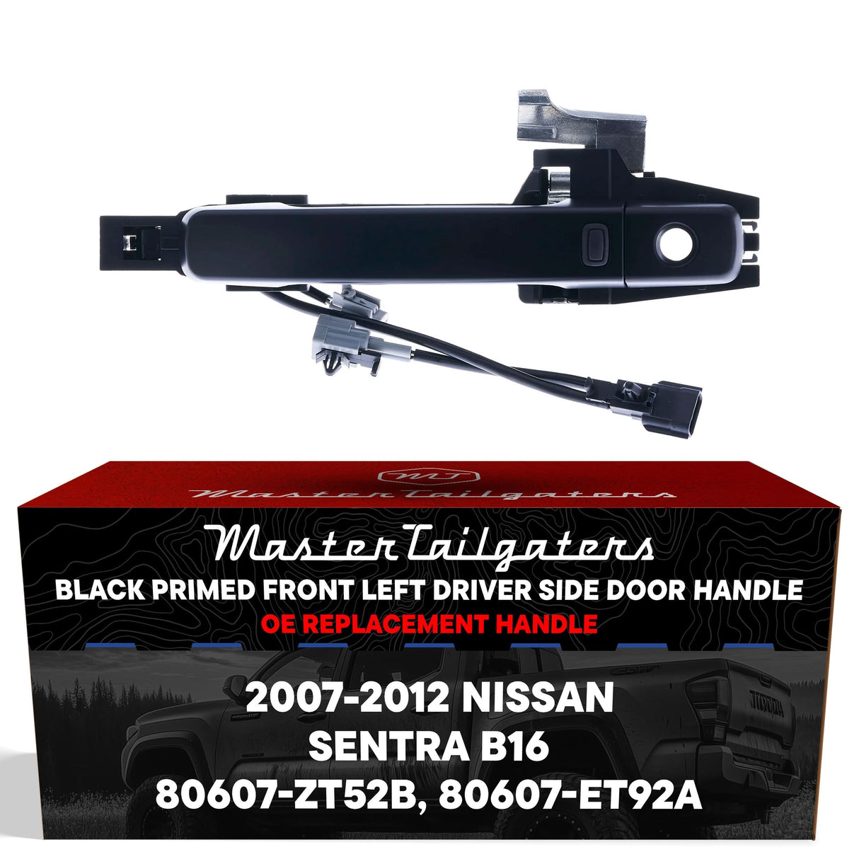 Exterior Door Handle Black Primed Replacement for Nissan Sentra B16 (2007-2012) (Smart Entry System w/ Sensor) OE Part # 80607-ZT52B, 80607-ET92A | Front Left Driver Side