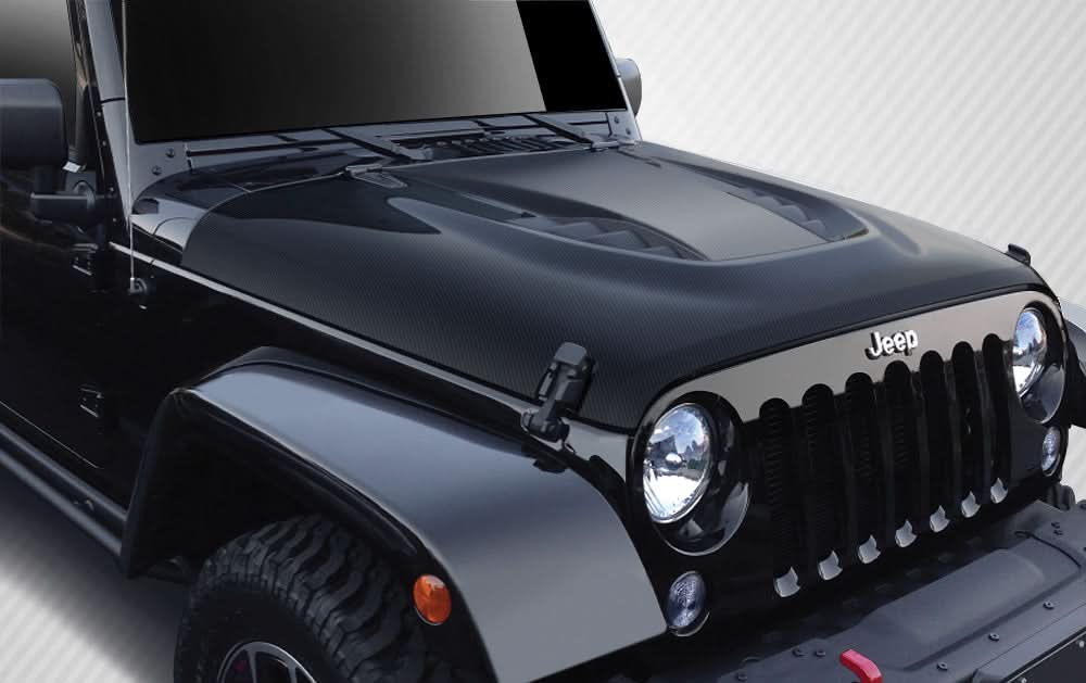 2007-2018 Jeep Wrangler Power Dome Style Hood - Carbon Fiber