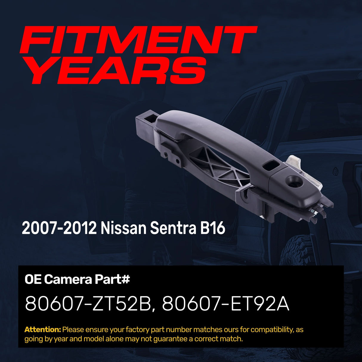 Exterior Door Handle Black Primed Replacement for Nissan Sentra B16 (2007-2012) (Smart Entry System w/o Sensor) OE Part # 80607-ZT52B, 80607-ET92A | Front Left Driver Side