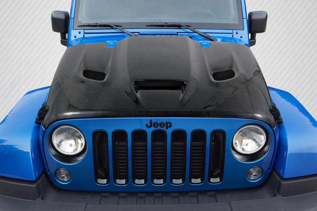 2007-2018 Jeep Wrangler Hellcat Look Hood - Dry Carbon
