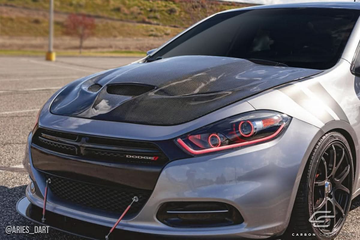 2013-2016 Dodge Dart Hellcat Look Hood - Carbon Fiber