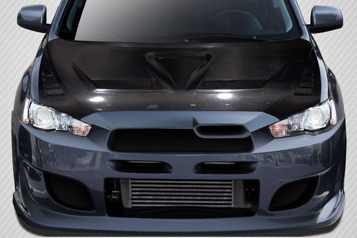 2008-2017 Mitsubishi Lancer DriTech Race Style Hood - Carbon Fiber