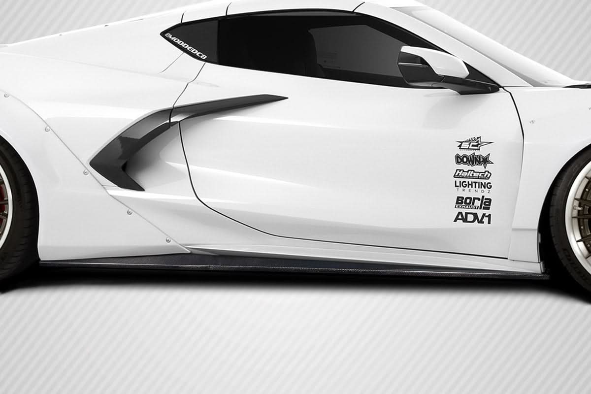 2020-2025 Chevrolet Corvette C8 Gran Veloce Style Wide Body Side Skirt Rocker Panel Splitters - Carbon Fiber