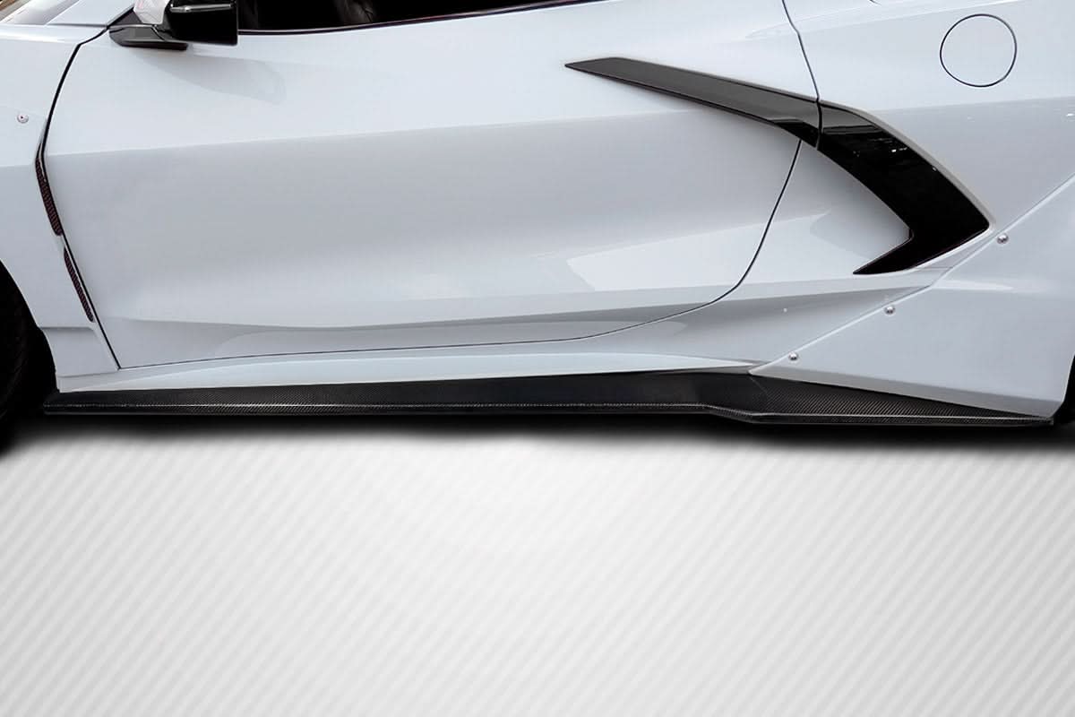 2020-2025 Chevrolet Corvette C8 Gran Veloce Style Wide Body Side Skirt Rocker Panel Splitters - Carbon Fiber