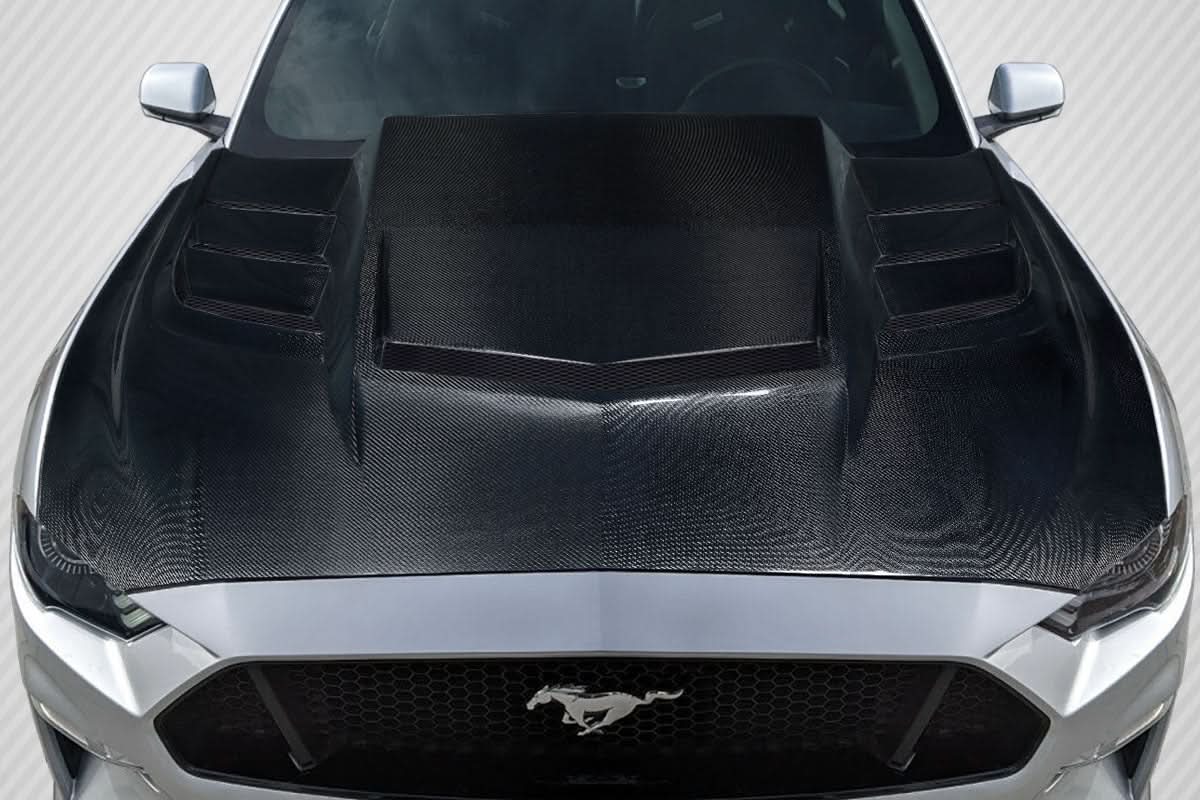 2018-2023 Ford Mustang Interceptor Style Hood - Carbon Fiber