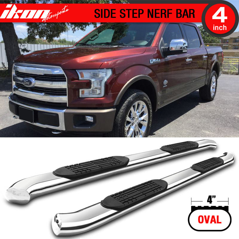 2015-2022 Ford F-150 4in Side Steps Bar Running Boards Stainless Steel