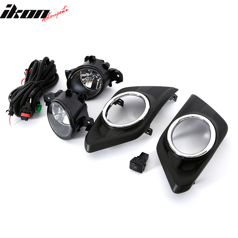 2014-2016 Nissan Rogue Chrome Fog Lighs w/ Bulb Switch Bezel Pair
