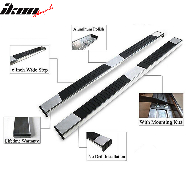 2015-2022 Ford F150 F250 Super Cab Silver 6" Running Board Aluminum