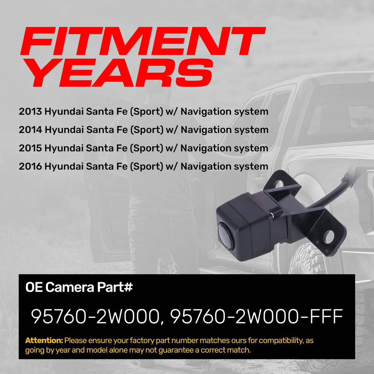 Hyundai Santa Fe Sport w/ Navigation System (2013-2016) OEM Replacement Backup Camera OE Part # 95760-2W000, 95760-2W000-FFF
