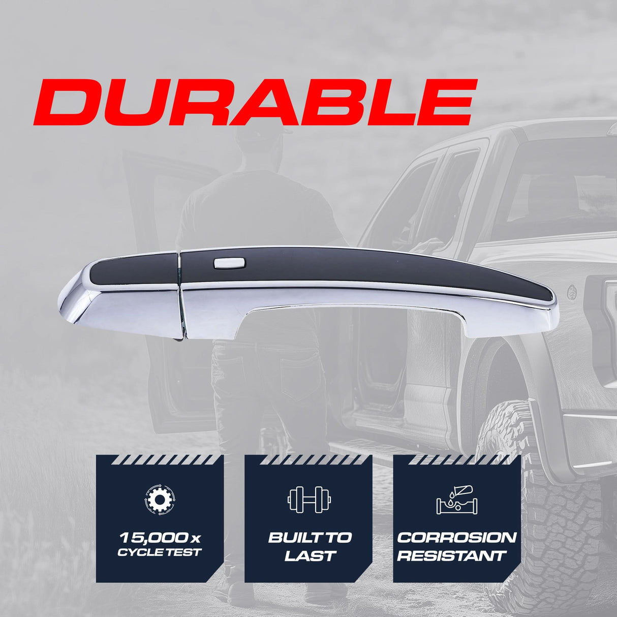 Exterior Door Handle Black/Chrome Replacement for Chevrolet Impala (2014) OE Part # 13590678 | Front Left Driver Side