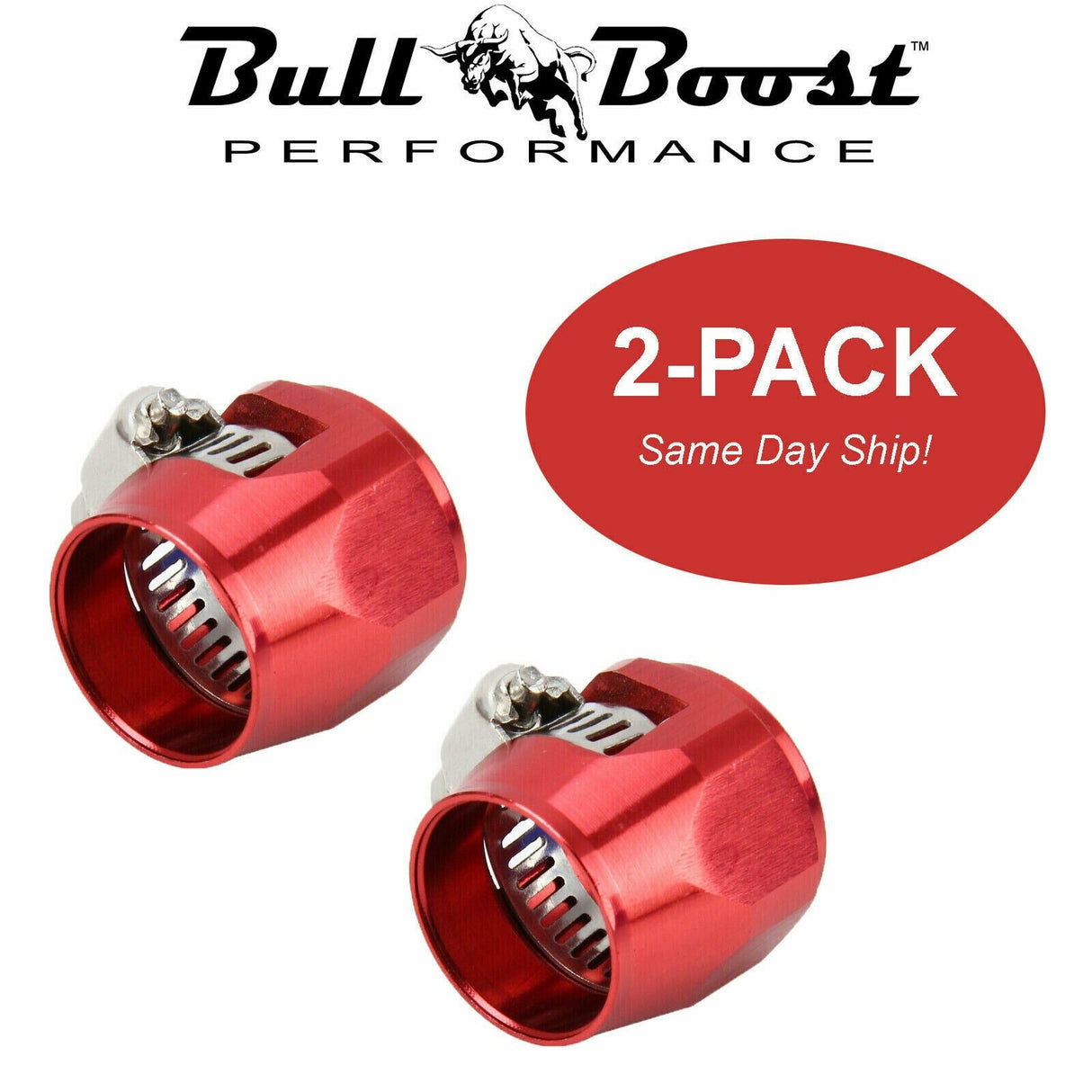 (2-PACK) AN8 AN-8 PUSH ON HOSE END COVER CLAMP RED ALUMINUM ANODIZED FITTING