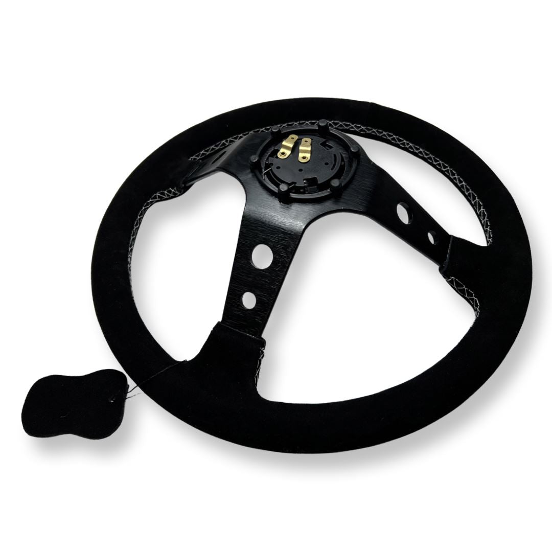 3"DEEP DISH 6-BOLT STEERING WHEEL BLACK SUEDE FOR Dodge GM Buick Chevy Vehicles