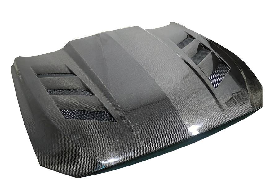 2018-2023 Ford Mustang 2 doors AMS Style Double Sided Carbon Fiber Carbon Fiber Black Hood