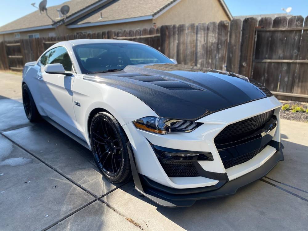 2018-2023 Ford Mustang 2 doors AMS Style Double Sided Carbon Fiber Carbon Fiber Black Hood