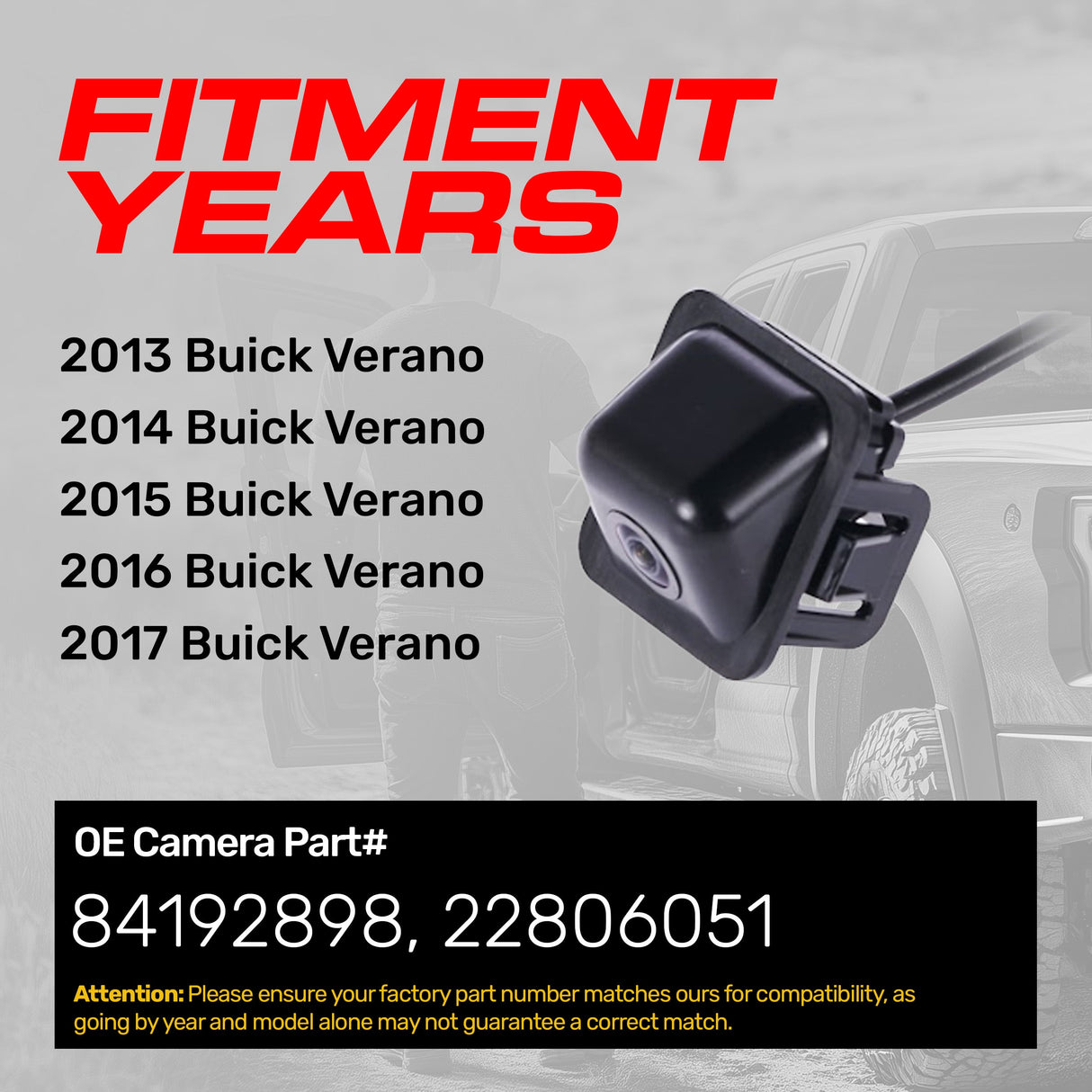 Buick Verano (2013-2017) OEM Replacement Backup Camera OE Part # 22806051, 84192898
