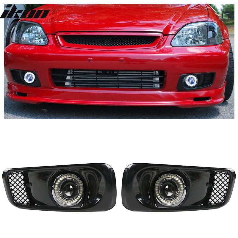 1999-2000Â Honda Civic White LED Halo DRL Projector Fog Lights Lamps