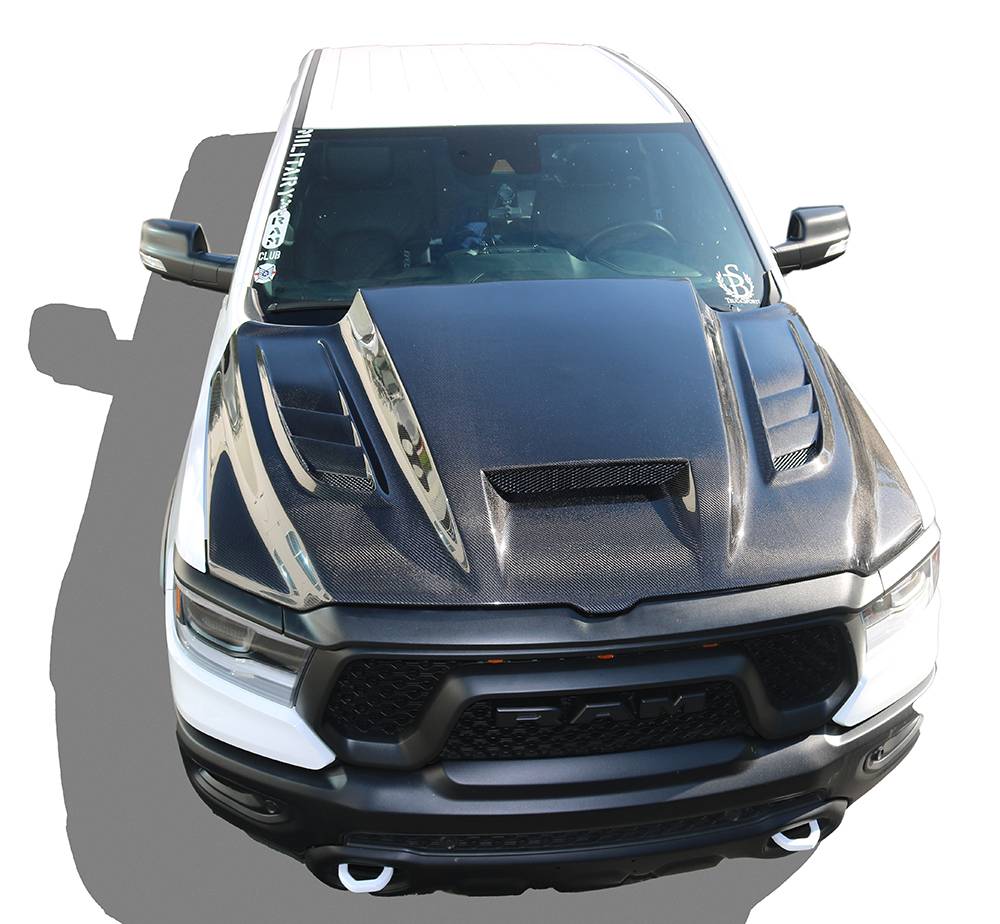 2019-2023 Dodge Ram 1500 4 doors 2 doors TMS Style Carbon Fiber Black Hood