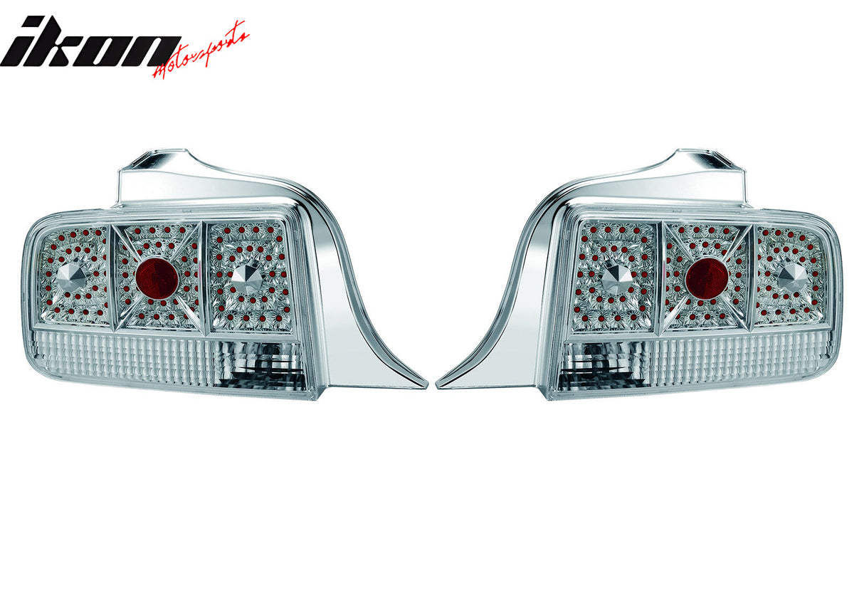 2005-2009 Ford Mustang Chrome Clear Lens LED Tail Lights Brake Lamp