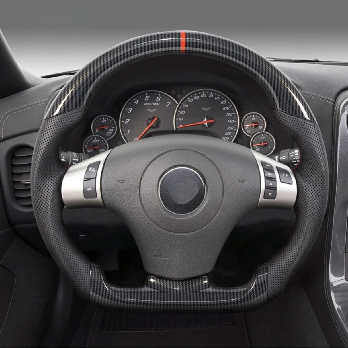 Corvette C6 Flat Bottom Steering Wheel – Hydro-Dip Carbon Fiber Woodgrain Finish (2007–2013)