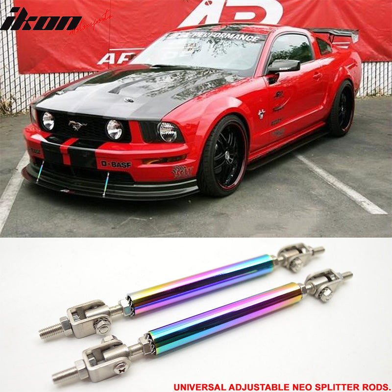 Universal Adjustable 5.5"-8" 2PC Neochrome Bumper Lip Splitter Rods