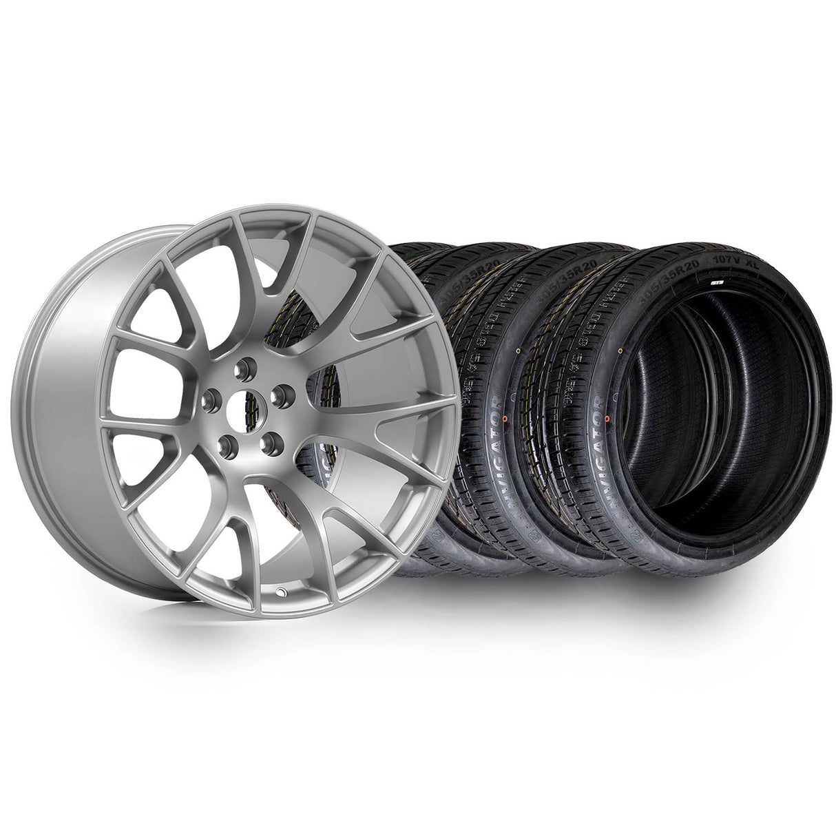20x11 Hellcat Style Widebody Matte Silver Wheels & Tire Package - Vicrez