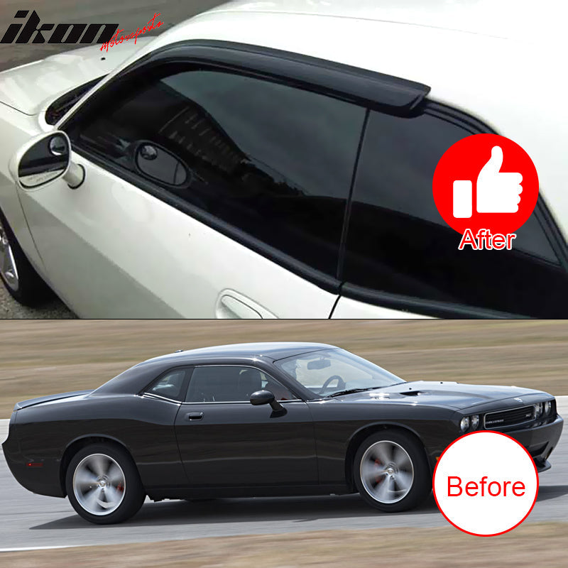 2008-2024 Dodge Challenger Slim Style Tape On Acrylic Window Visor 2PC