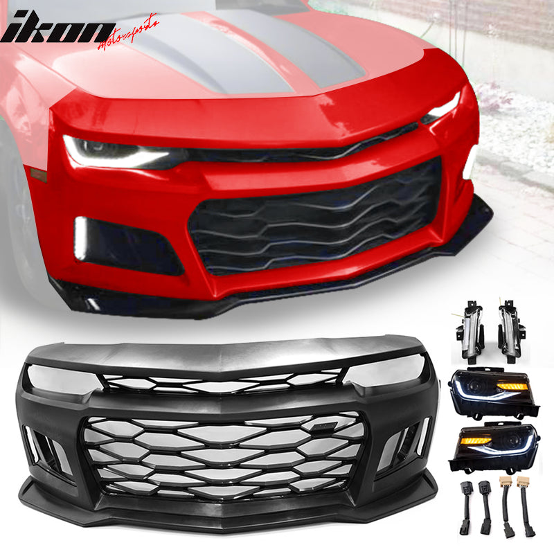 2010-2013 Chevy Camaro ZL1 Style Front Bumper w/ Headlights Fog Lights