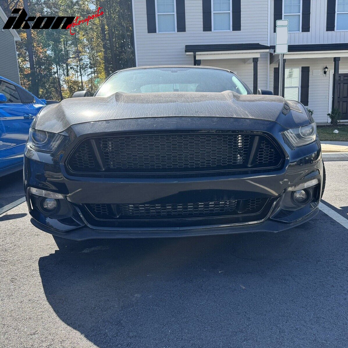 2015-2017 Ford Mustang IKON Style Black Front Upper & Lower Car Grille