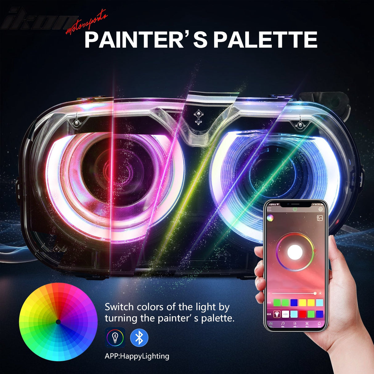 2015-2023 Dodge Challenger RGB DRL LED Headlights Lamps with 10 Colors