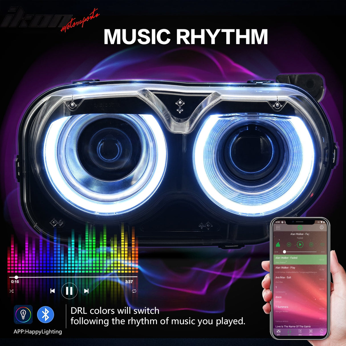 2015-2023 Dodge Challenger RGB DRL LED Headlights Lamps with 10 Colors