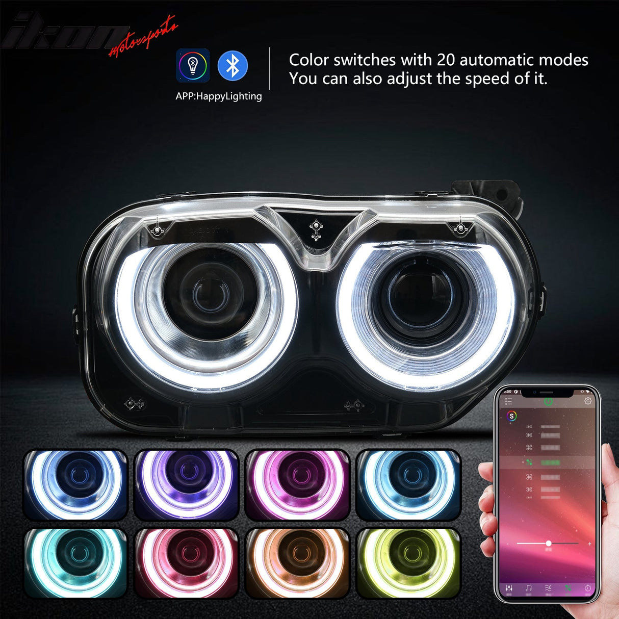 2015-2023 Dodge Challenger RGB DRL LED Headlights Lamps with 10 Colors