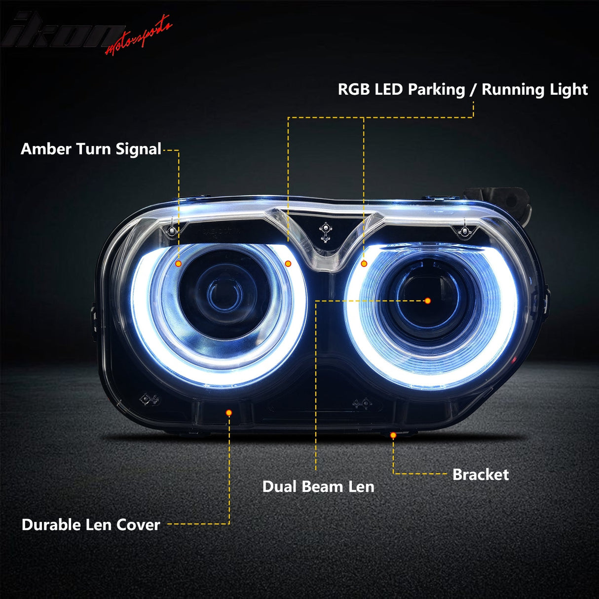 2015-2023 Dodge Challenger RGB DRL LED Headlights Lamps with 10 Colors