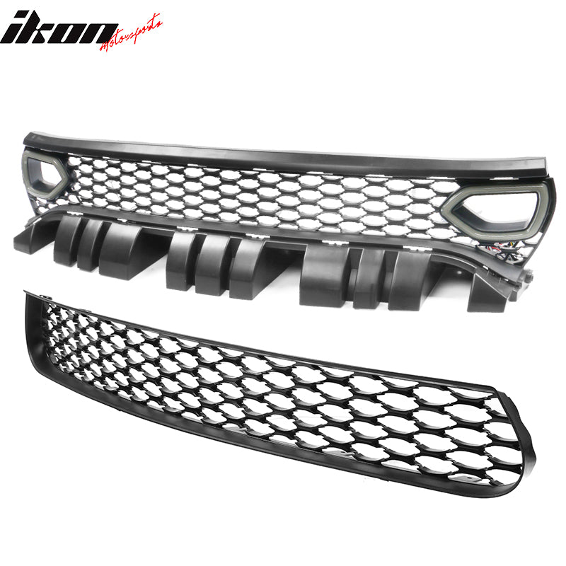2015-2023 Dodge Charger SRT Style Black Upper Lower Grille LED Lights