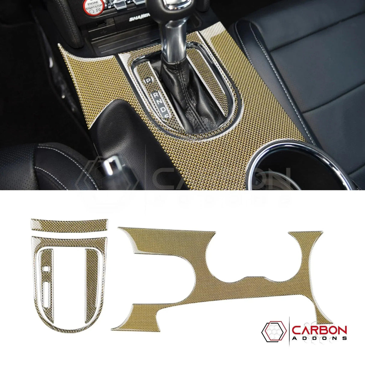 Reflective Carbon Fiber Center Console Overlay for 2015–2023 Ford Mustang