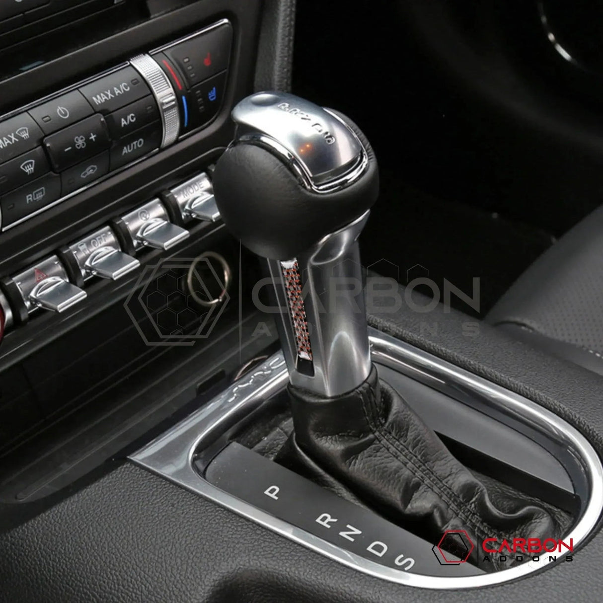 Carbon Fiber Shift Knob Side Trim Overlay for 2015–2023 Ford Mustang