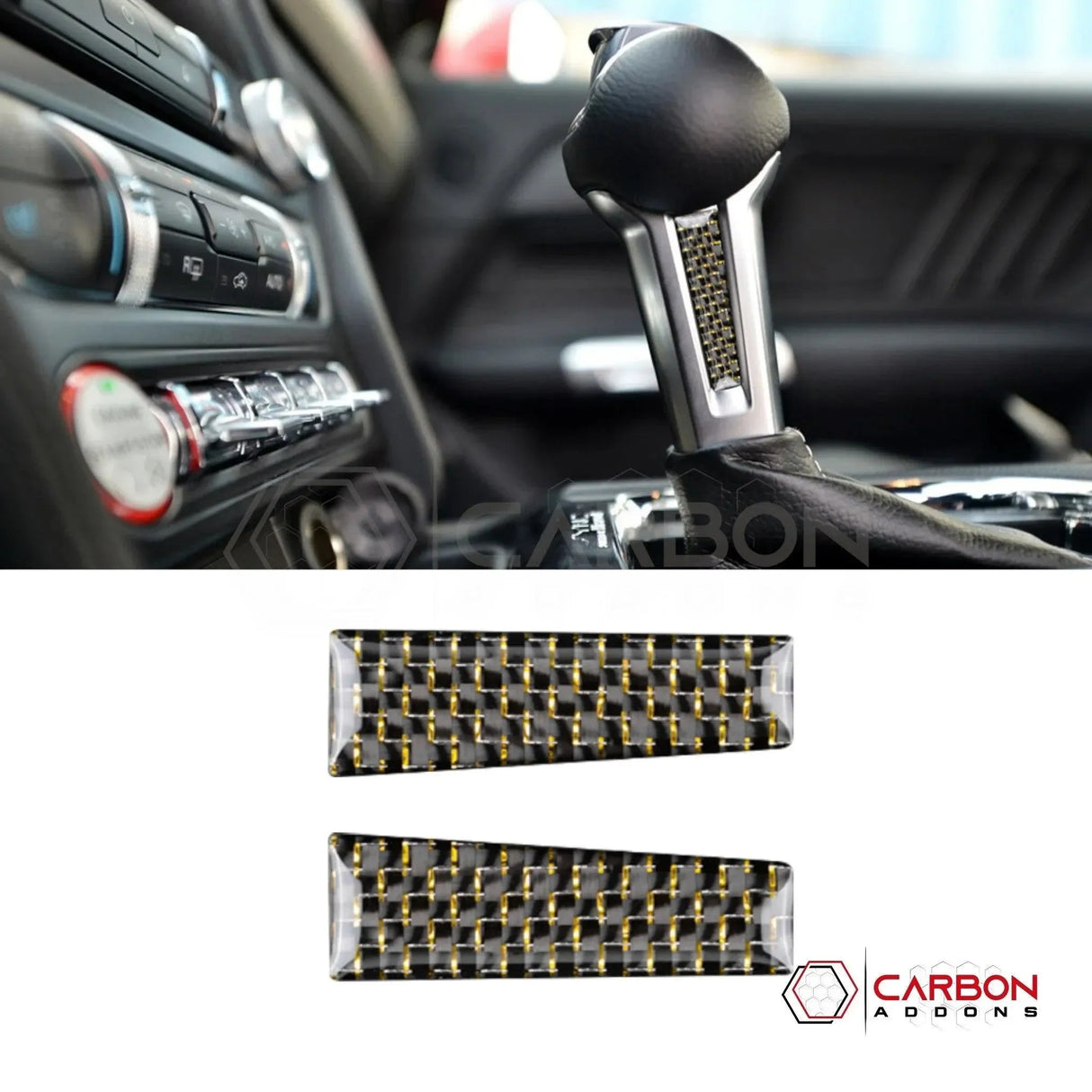 Carbon Fiber Shift Knob Side Trim Overlay for 2015–2023 Ford Mustang